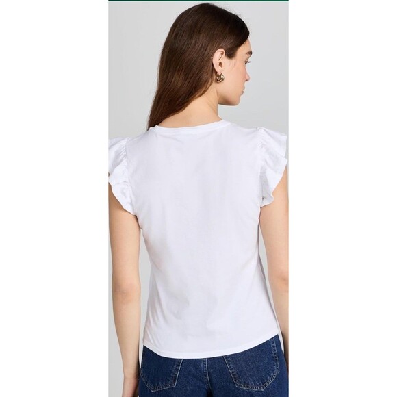 Paige Designer Women's White Erissa Cotton Flutter Sleeve Tee Top NWT Large - Picture 2 of 9